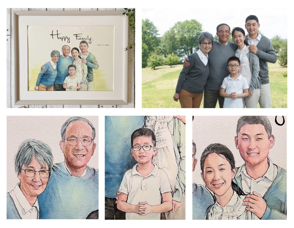 ���e�ւ̂��j���̎���G�ƉƑ��S���̎Q�l�ʐ^��r�B��������ɕ`�ʂ���Ȃ�����A��`���̂��������݂���ۓI�B