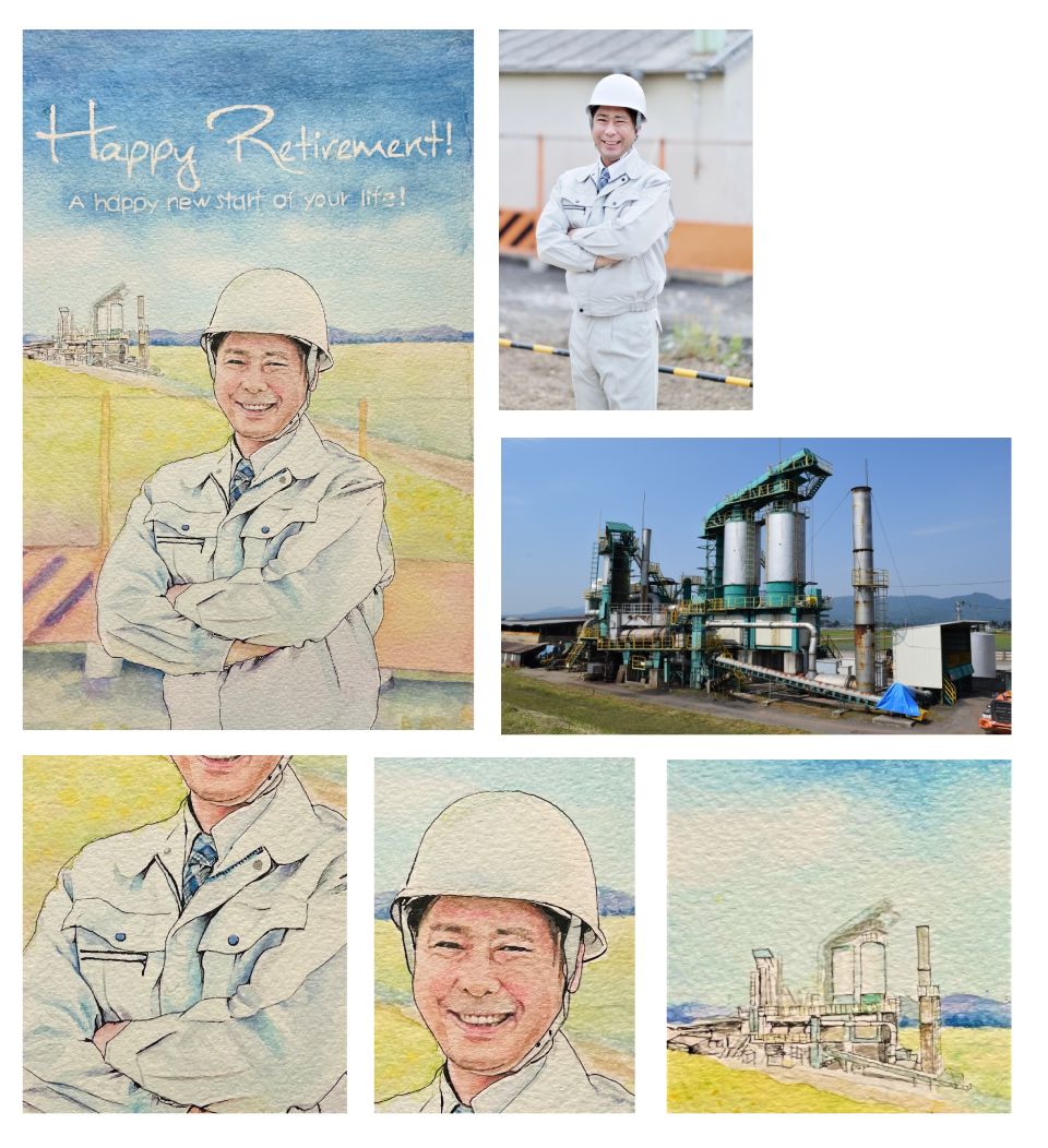 �ސE�j���̎���G���Q�l�ʐ^�Ɣ�r�B�l���͂�������ɂ�������^�b�`�ŕ`���A�w�i�͕����̎ʐ^��g�ݍ��킹�v������̂�����̂��l�ߍ���ŕ`������i�B